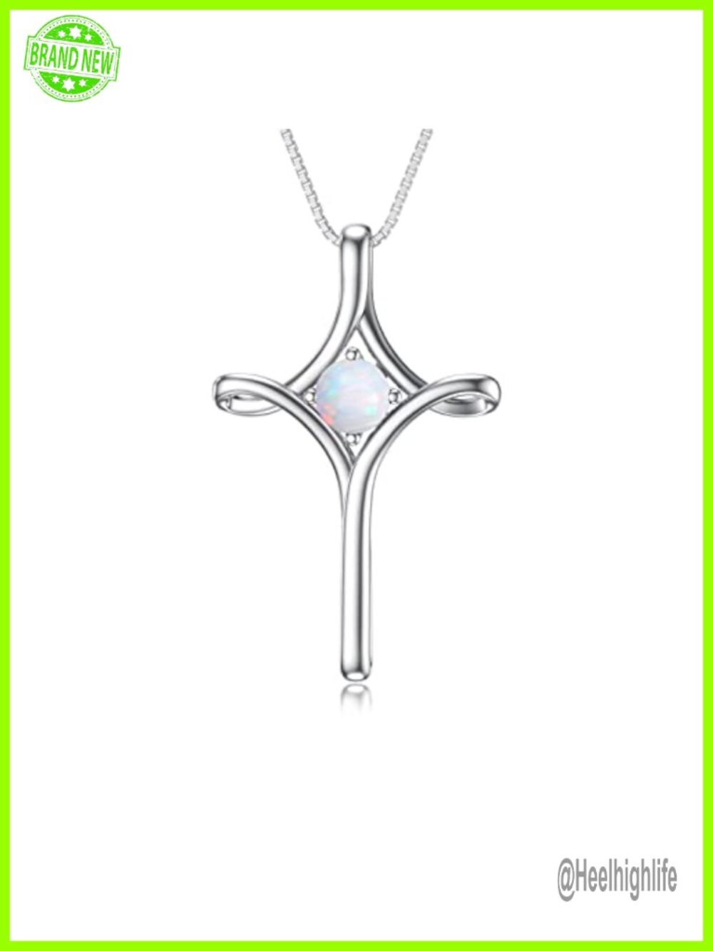 925 Sterling Silver Opal Cross Necklace 14k White Gold Plated Women